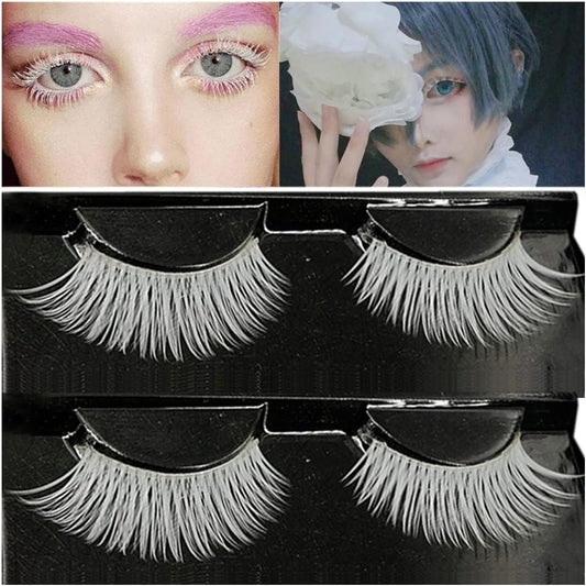 2 Pairs White False Eyelashes Reusable Self Adhesive Eyelashes Waterproof Upper Eyelashes Halloween Cosplay Eye Makeup Tool Light Gray 1.8cm