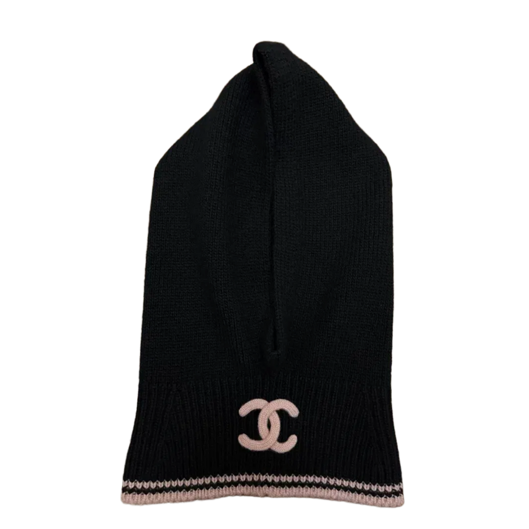 CHANEL BLACK/PINK CASHMERE & SILK CC BALACLAVA