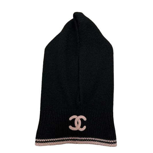 CHANEL BLACK/PINK CASHMERE & SILK CC BALACLAVA