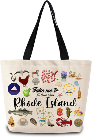 Take Me To Rhode Island - Bolsa reutilizable para comestibles, bolsa de compras estética con bolsillo interior, ligera y lavable, elegante, regalo de viaje para mujer