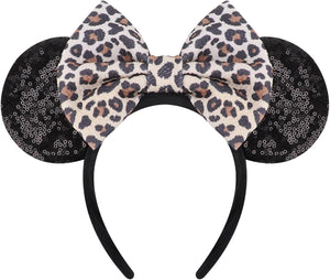 AQOKKA Mouse Ears Headband with Bow and Minnie Ears Hair Accessories for Women Girls Birthday Party Decoration