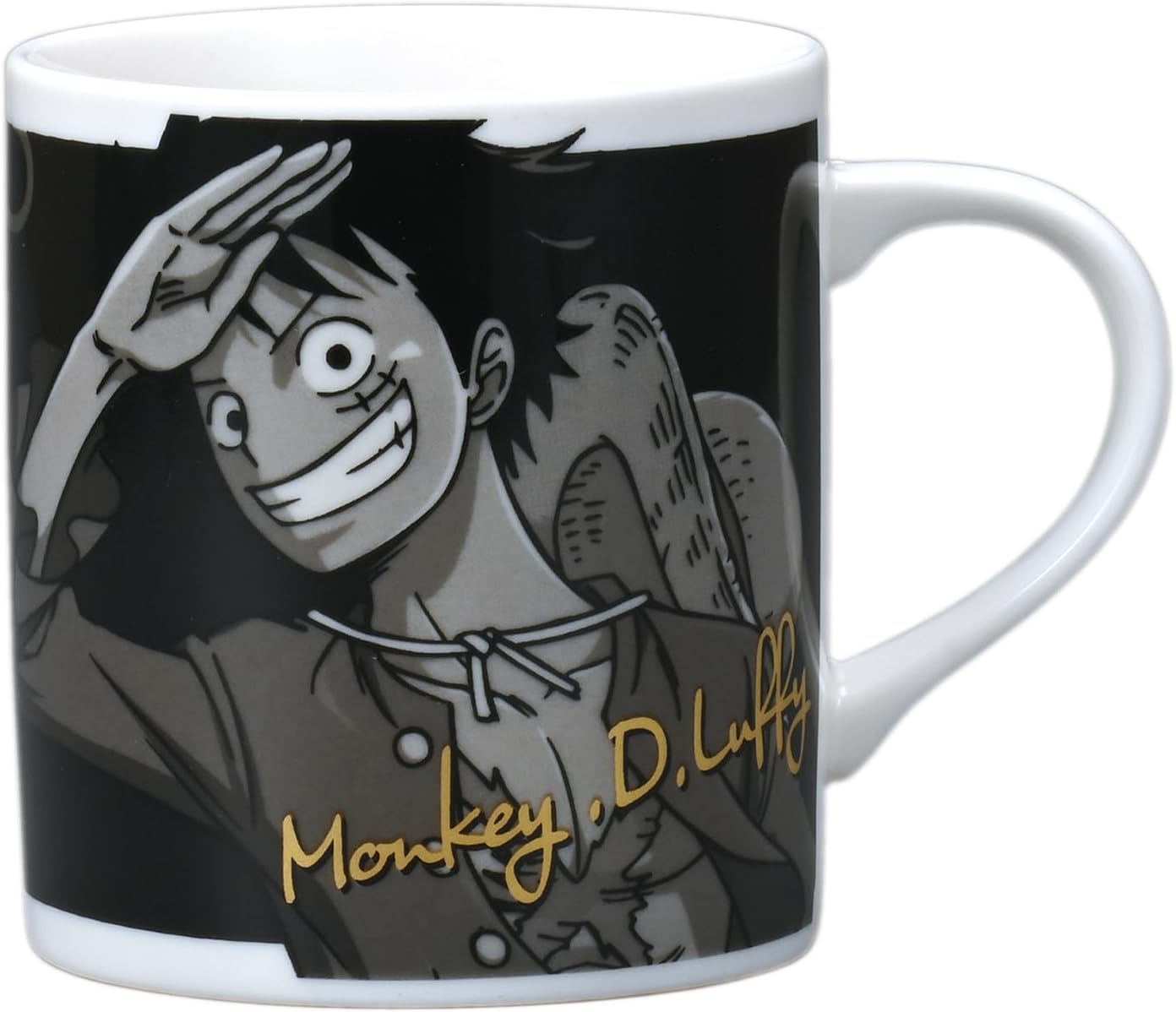 One Piece 124150 Luffy Straw Hat Crew Black and White Mug, Approx. 10.1 fl oz (300 ml), Microwave and Dishwasher Safe, Made in Japan