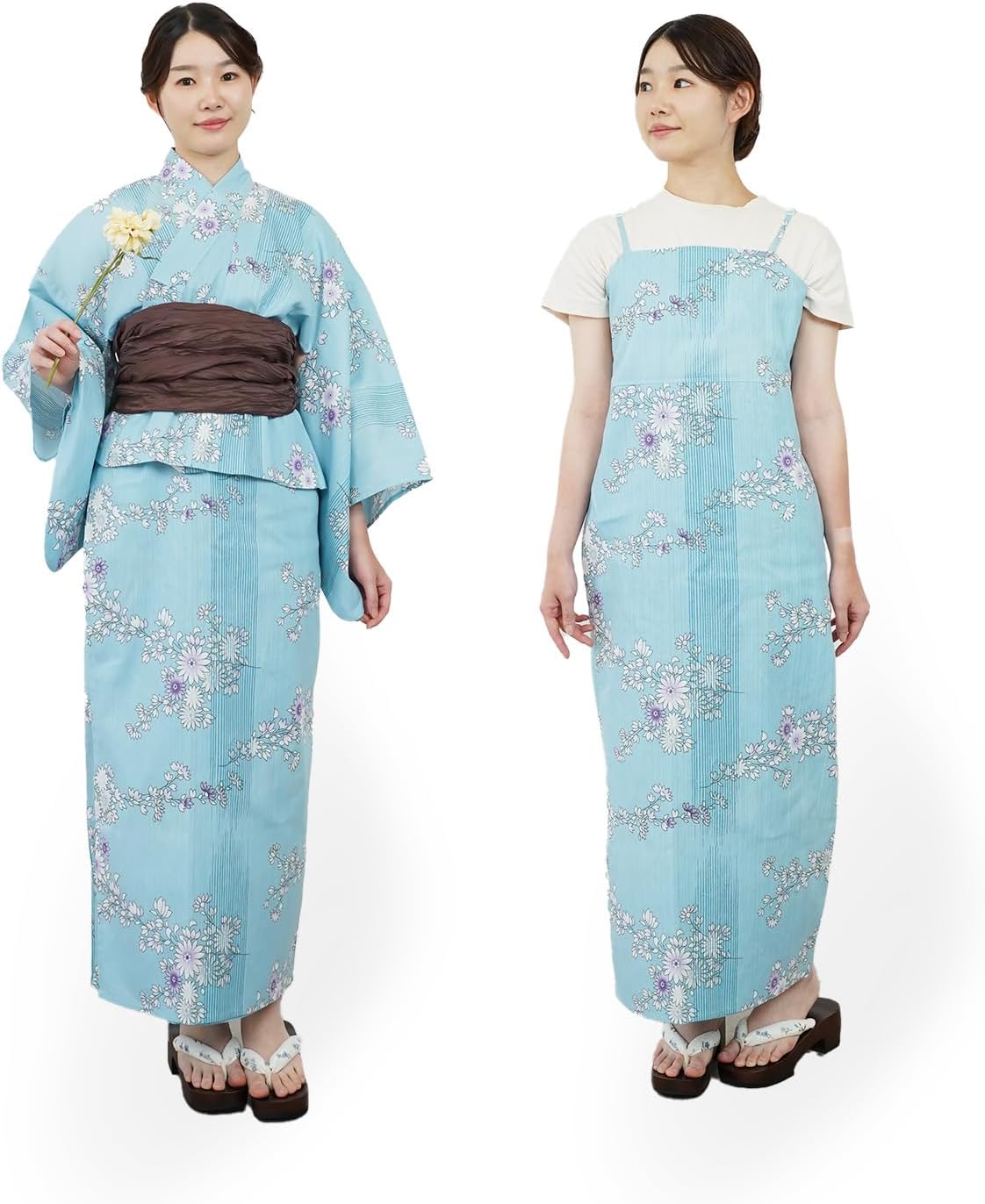 Amemari Yukata, 2-Piece Set, One-Piece Yukata Set, Wrinkled Waistband, Women's, 2-Way Coordinated, Easy to Wear, Trend Yukata, 100% Cotton, 8 Patterns, One Size Fits Most, Dull Color, Cute