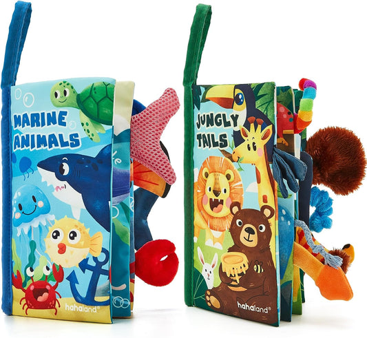 Hahaland Baby Cloth Book 0-3-6 Months Baby Stroller Toy 8-9 Months Set of 2 Soft Crinkling Sound Best Gift for Newborn Baby Boys Girls