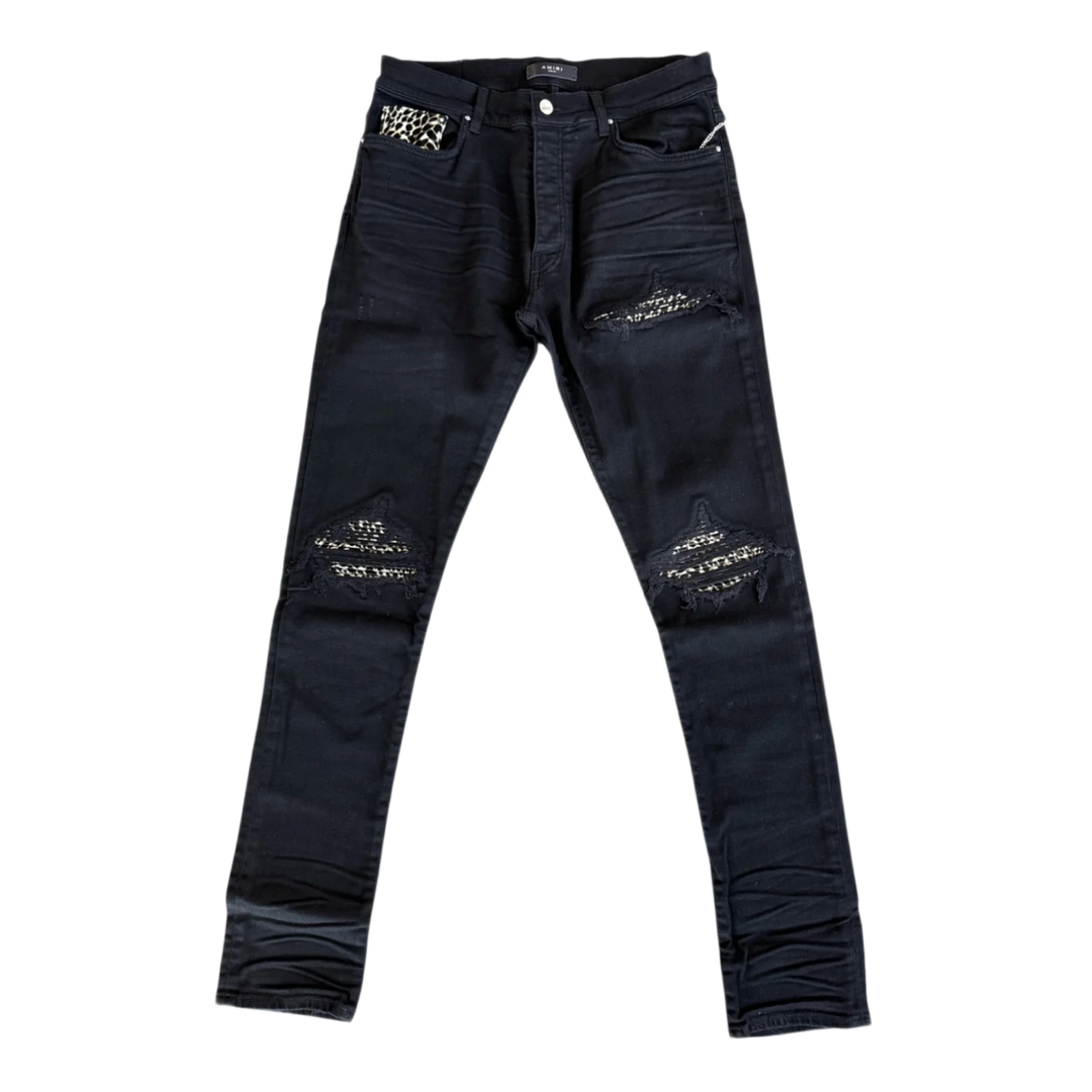 AMIRI 'BLACK OD & LEOPARD PATCH MX1' JEANS