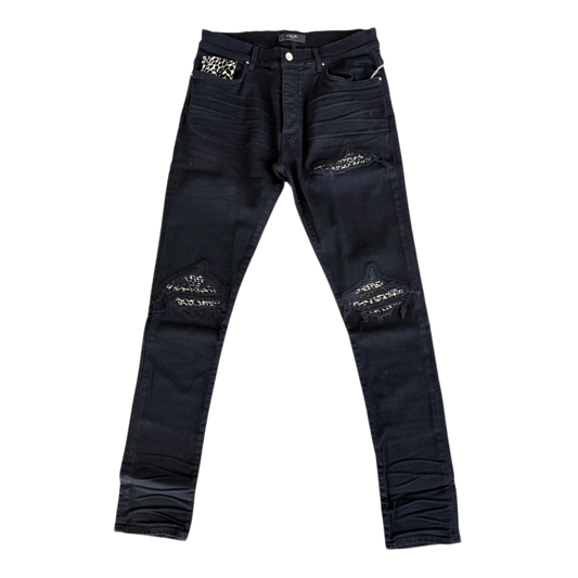 AMIRI 'BLACK OD & LEOPARD PATCH MX1' JEANS