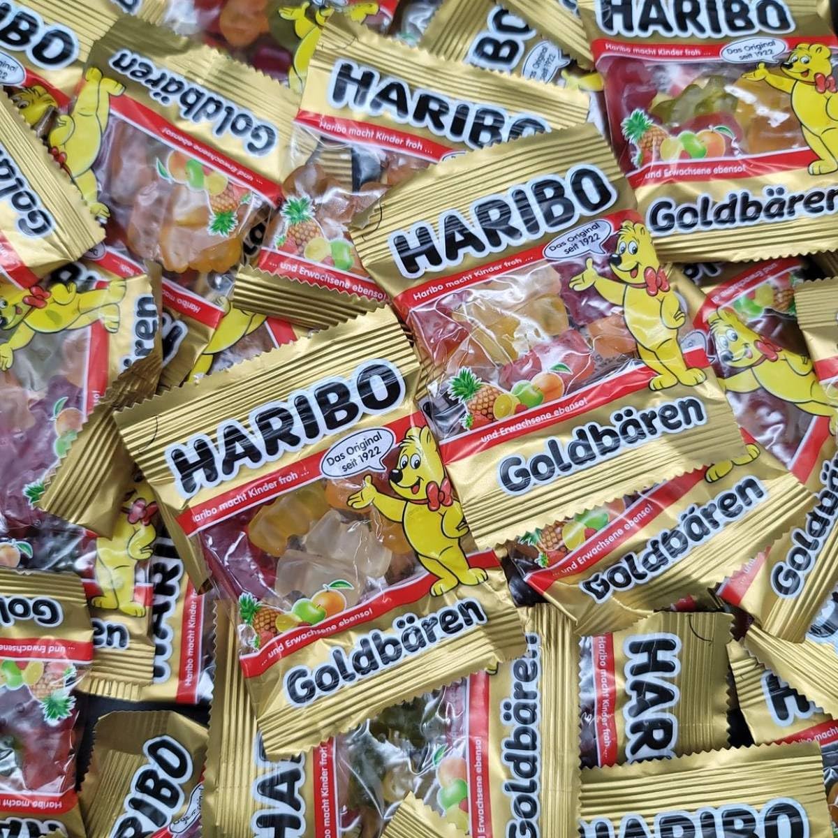 Harrio Gummies, Commercial Use, Mini Gold Bears, Set of 50 Bags, Individually Packaged, Large Capacity, Import Sweets, Distributing, Event Favors, Bulk Purchase