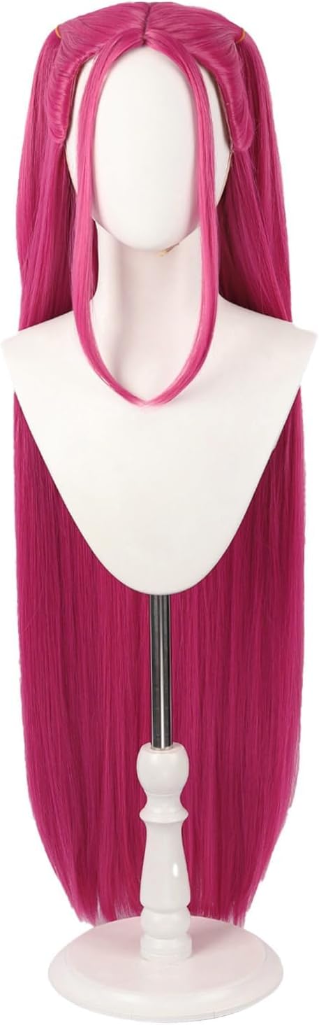 Kids Anime Demon Rumi Cosplay Wig Long Purple Plaid for Mira/Zoe Costumes Heat Resistant Halloween Cosplay Accessories (Purple - Rumi) (Pink-Mira)