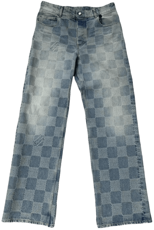 LOUIS VUITTON 'DAMIER' DARK WASH SKATE JEANS