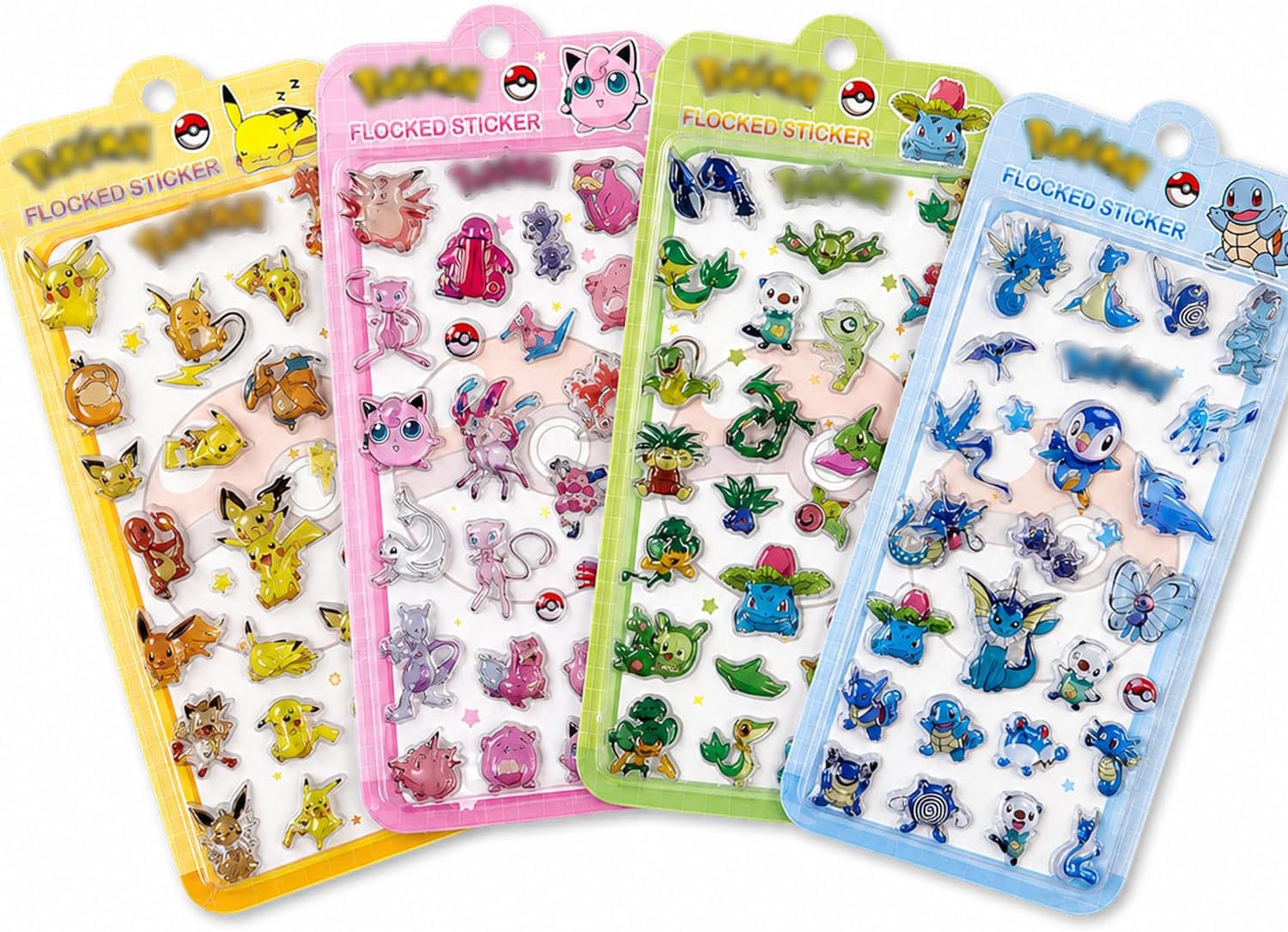 ぼんほんドロップシール 4枚 キャラクター ポケ シール モン 3D立体 3Dステッカー ジュエル キラキラ ステッカー グッズ 可愛い デコシール 貼り付け DIY用 手帳用 プレゼント (4枚セット-A) [並行輸入品]