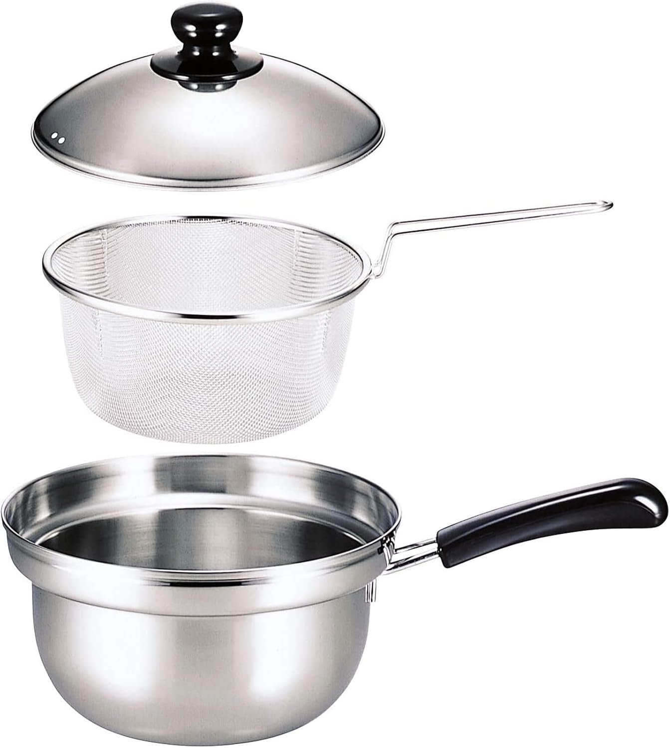 Shimomura Enterprises 27426 Yude Meijin Tsubamesanjo Stainless Steel Boiler Pot with 7.9 inch (20 cm) Diameter Strainer, Single Handle, Induction Stove Compatible, Boil Overflow-Resistant Pot, Ramen & Pasta, Capacity: 0.6 gal (2.4 L), Made in Japan