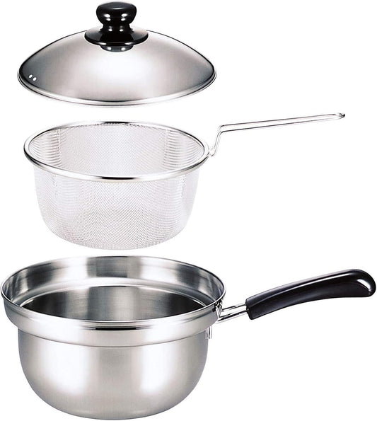 Shimomura Enterprises 27426 Yude Meijin Tsubamesanjo Stainless Steel Boiler Pot with 7.9 inch (20 cm) Diameter Strainer, Single Handle, Induction Stove Compatible, Boil Overflow-Resistant Pot, Ramen & Pasta, Capacity: 0.6 gal (2.4 L), Made in Japan
