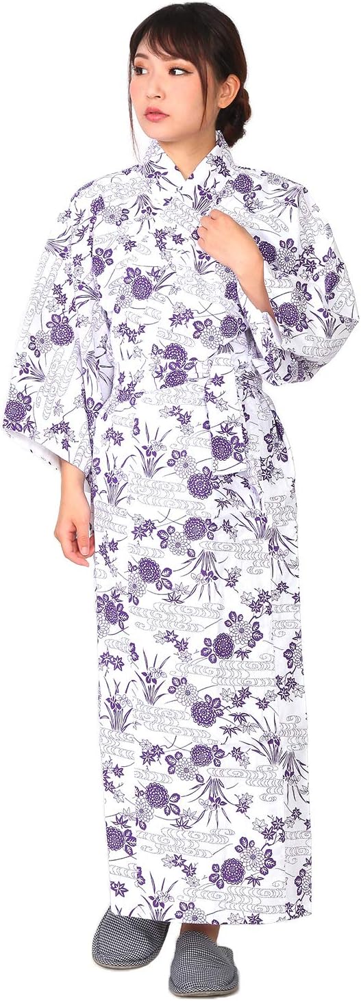 [Yone7] Wazarashi White Gauze Sleepwear for Women, Double Lined, 100% Cotton, Sleepwear, Pajamas, Yukata, Ryokan, Nursing, Women’s, purple