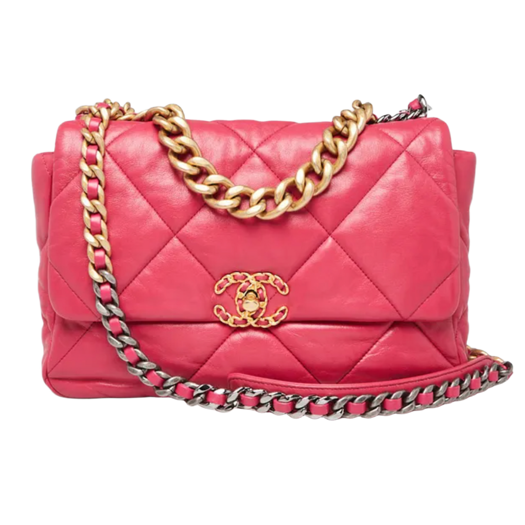 CHANEL '19 FLAP' LARGE PINK QUILTED LEATHER BAG
