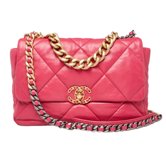 CHANEL '19 FLAP' LARGE PINK QUILTED LEATHER BAG