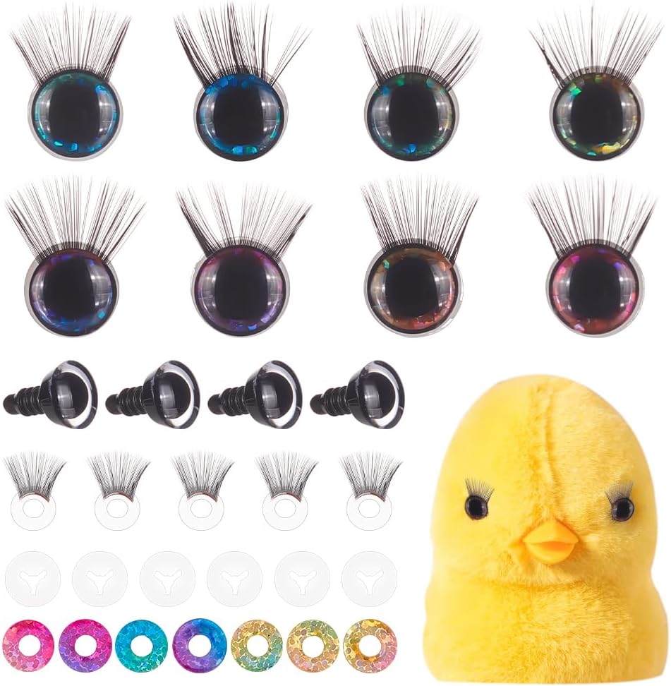 PH PandaHall Plush Eyelashes, Doll Eyelashes, 20 Pieces, Colorful, Washers, For Eyelashes, DIY Doll Making, DIY Doll Making, DIY Sewing Crafts, Crafts, Handmade Parts, Material Round, 0.5 inches (12
