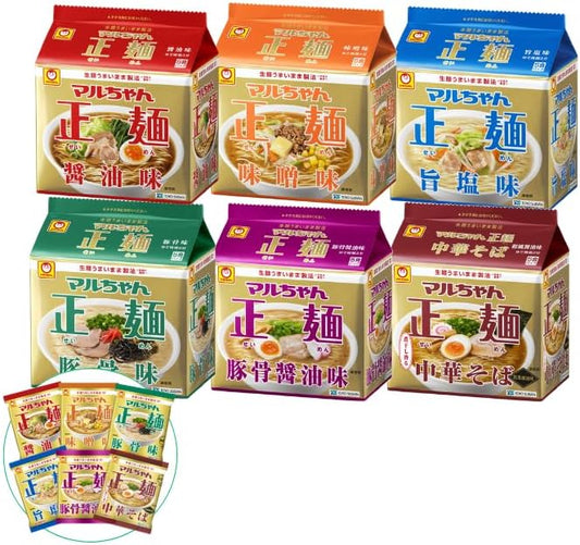 Baggage Noodles, Assorted, Set of 30 Servings, 6 Types, Instant Ramen, Soy Sauce, Miso, Salt, Pork Bones, Pork Bones, Soy Sauce, Assorted, Box Purchase, Large Capacity, Stocking, Disaster Prevention