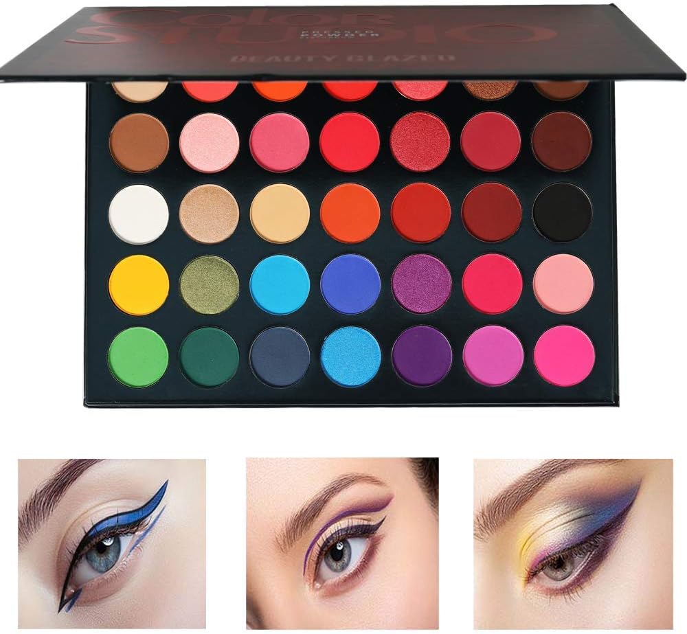 Beauty Glazed 35 Color Eyeshadow Palette, Eyeshadow Palette, Pearl/Matte, Transparent, Moisturizing Ingredients, Western Style, Portable, Easy to Use, Multicolor