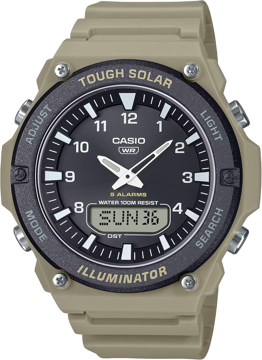 Casio Solar Men's Sports Watch, Analog & Digital, Water Resistant to 322.8 ft (100 m), AQS820 Series, Men's Watch, Ana-Digiana, Tough Solar, Junior High School Students, Khaki
