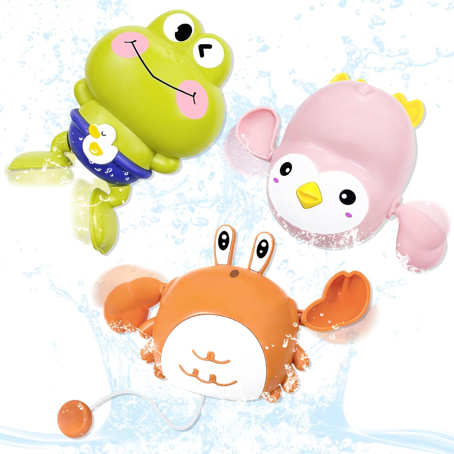 Bath Toy Bath Play Patapa Swimming Crab Frog Penguin Wind-up Animal Classic 3-Piece Set Water Play Water Play Goods Pool Bath Toy Bath Toy Children Christmas Birthday Present