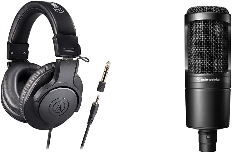 【限定】Audio Technica Professional Monitor Headphones ATH-M20x/1.6 & Audio Technica Condenser Microphone AT2020