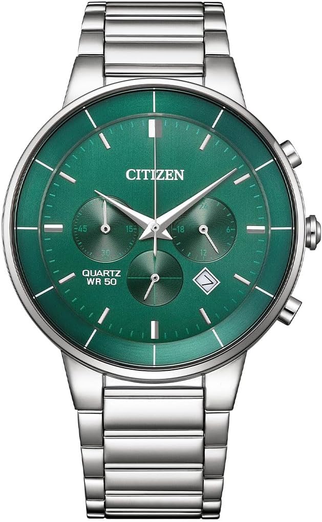 Citizen AN8220-52X Chronograph Quartz Men's Watch Green Silver Overseas Model