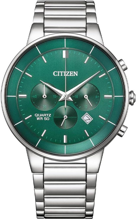 Citizen AN8220-52X Chronograph Quartz Men's Watch Green Silver Overseas Model