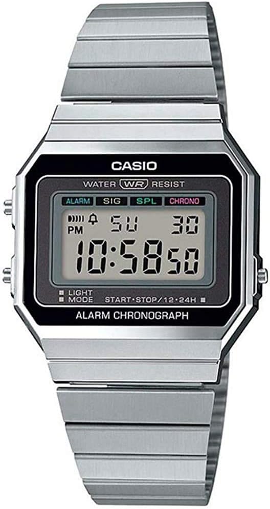 Casio Digital Wristwatch, Vintage Series, A700 Series, Men's, Women's, Overseas Model, Silver A700W-1A, Bracelet Type