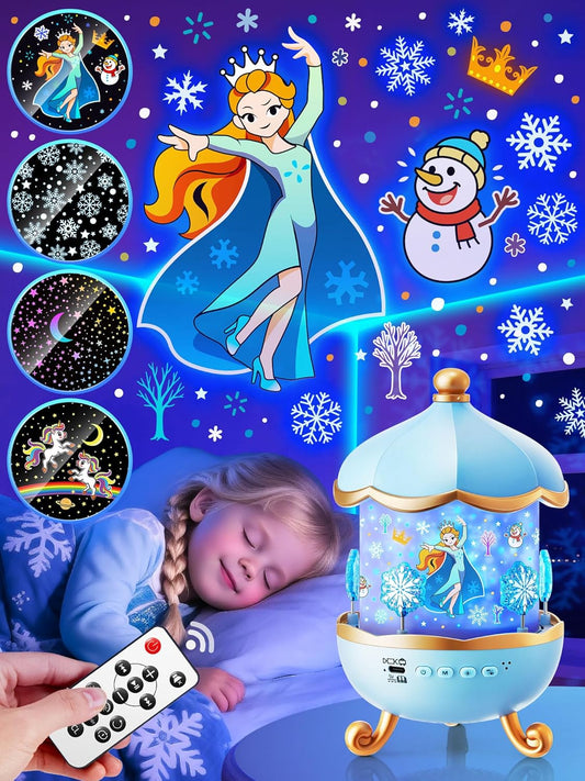 Music Box with 10 Songs Sleep Introduction Music, Planetarium with 15 Projection Film for Home, Kids, Baby with White Noise, Remote Controlled Night Light, Automatic Timer, Indirect Lighting, Funny