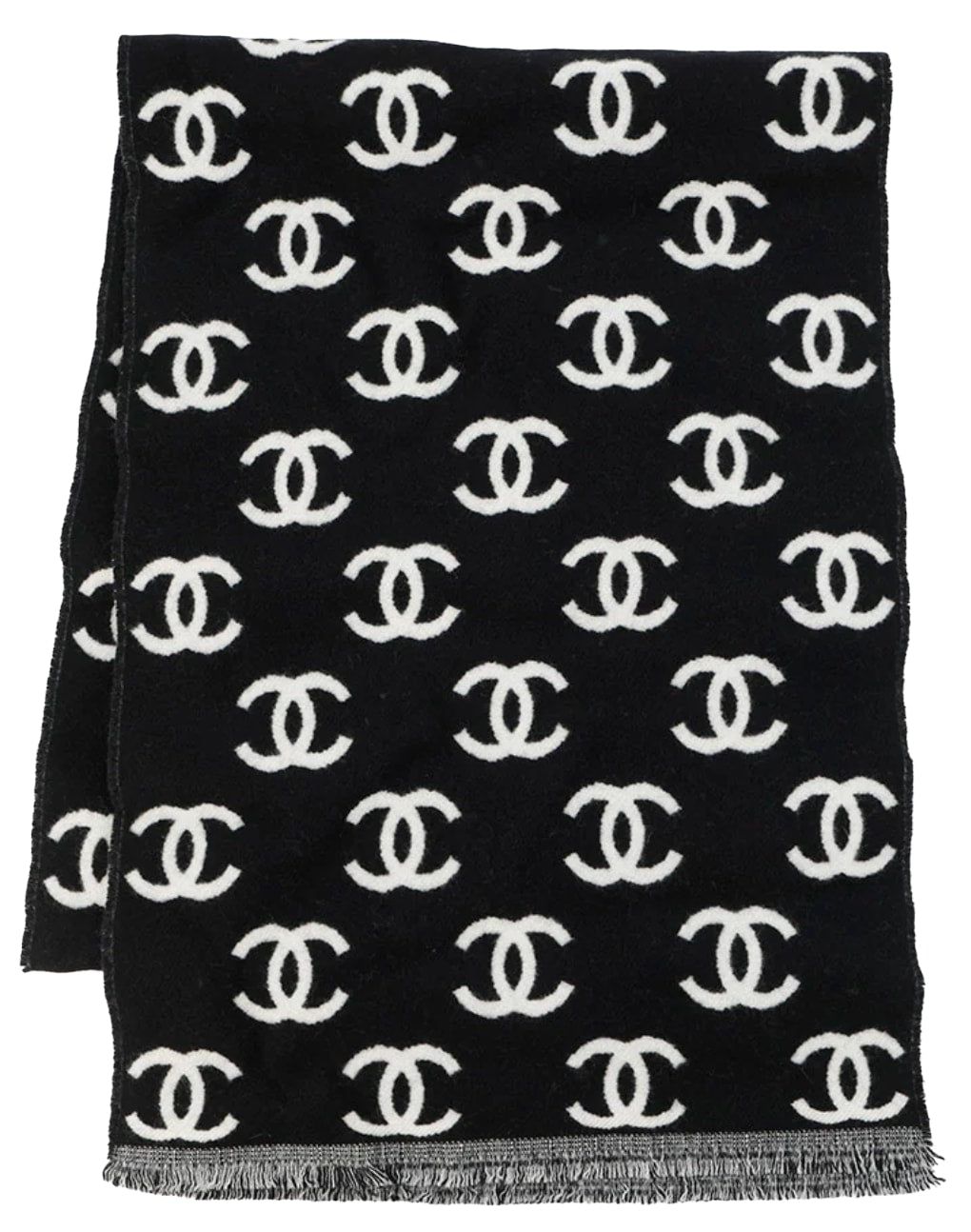 CHANEL CC LOGO BLACK/WHITE WOOL REVERSIBLE SCARF