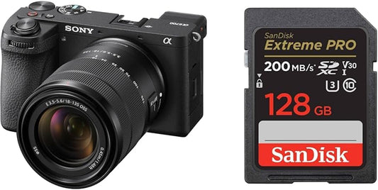 Sony APS-C Mirrorless SLR Camera α6700 High Magnification Zoom Lens Kit (Included Lens: SEL18135), Black, ILCE-6700M + [SanDisk Genuine] SD Card, 128 GB SDXC Class 10, UHS-I V30, Up to 200 MB/s