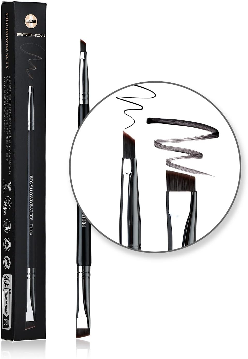 EIGSHOW 2-in-1 Eyebrow Brush & Eyeliner Brush, Professional Double Ended Eyebrow Brush, Eyeliner Brush, Diagonal Flat Brush (Black)
