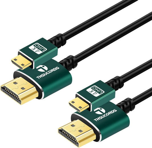 Thsucords Thin Mini HDMI to HDMI Cable, 1M 2-Pack Ultra Slim & Flexible Soft Mini HDMI Cable for 3D/4K@60Hz/18gbps/2160P/1080P for Nikon/Canon DSLR Cameras, Camcorders, Laptops, Tablets,