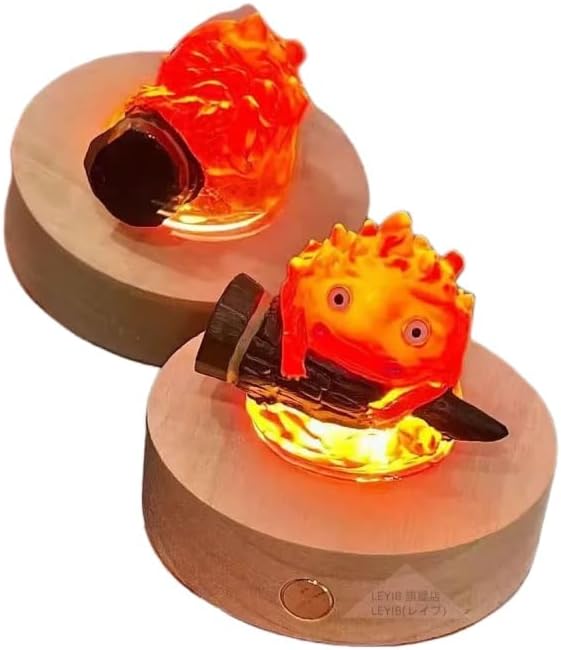 Calcifer Night Light, USB Rechargeable, Howl's Moving Castle, Flickering Light, Night Light, Bedside Lamp, Warm Light, 2025 Model, Resin Statue, Anime Goods, Unisex (A)