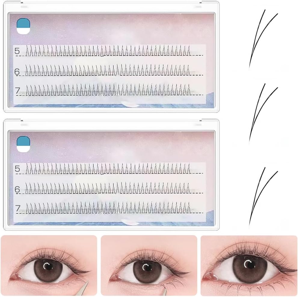 Partial False Eyelashes, V Shape, Lower Eyelashes, 2 Sets Total, 240 Bundles, Natural False Eyelashes, Parts, False Eyelashes, Ultra Thin, Airy Feel, Easy for Beginners, Everyday Use, Partial False