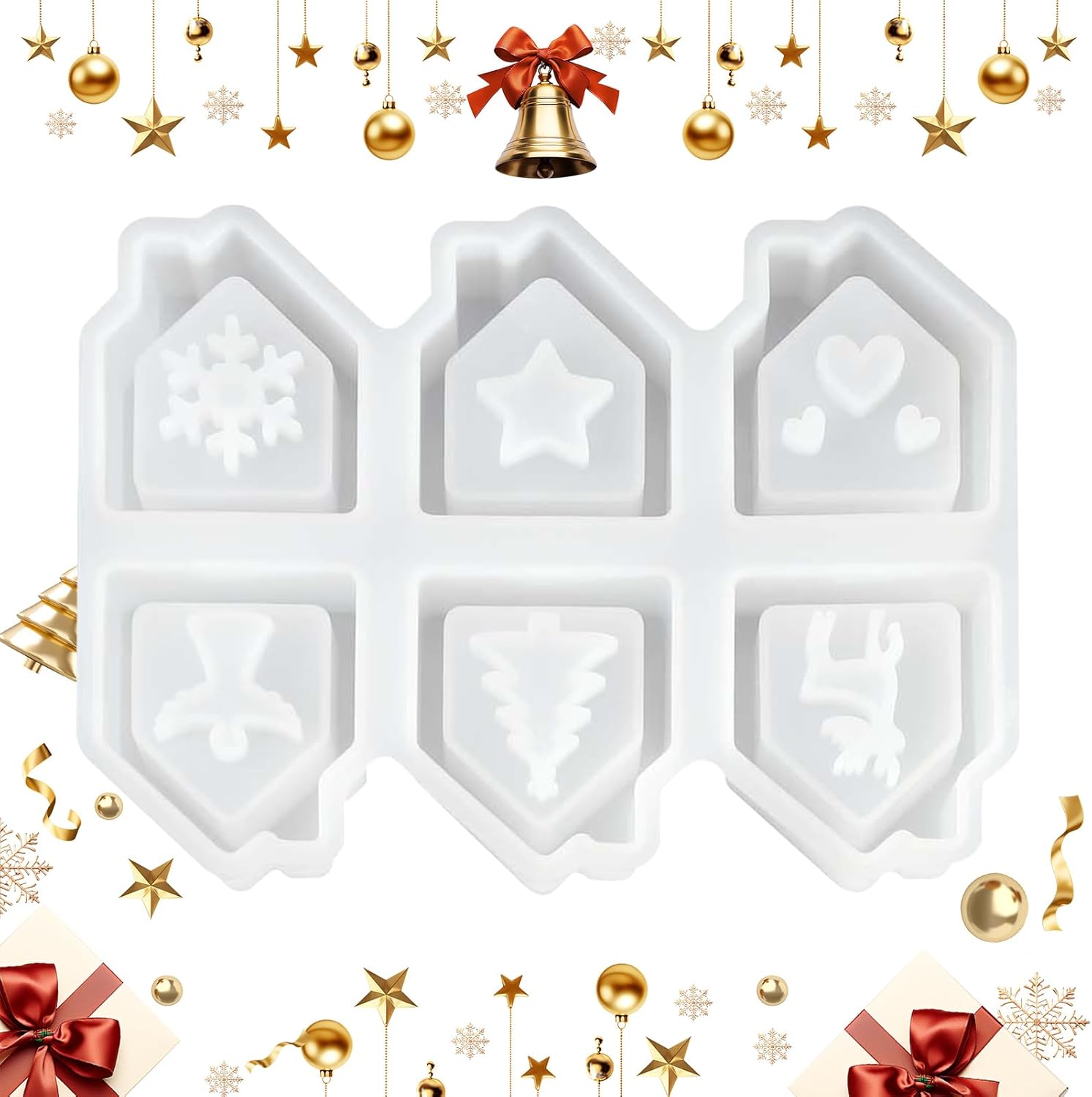 Christmas シリコン型,家形キャンドル型6穴 - エポキシ樹脂 石膏 焼き菓子 チョコレート キャンドル 装飾品 手芸 愛好家 向け