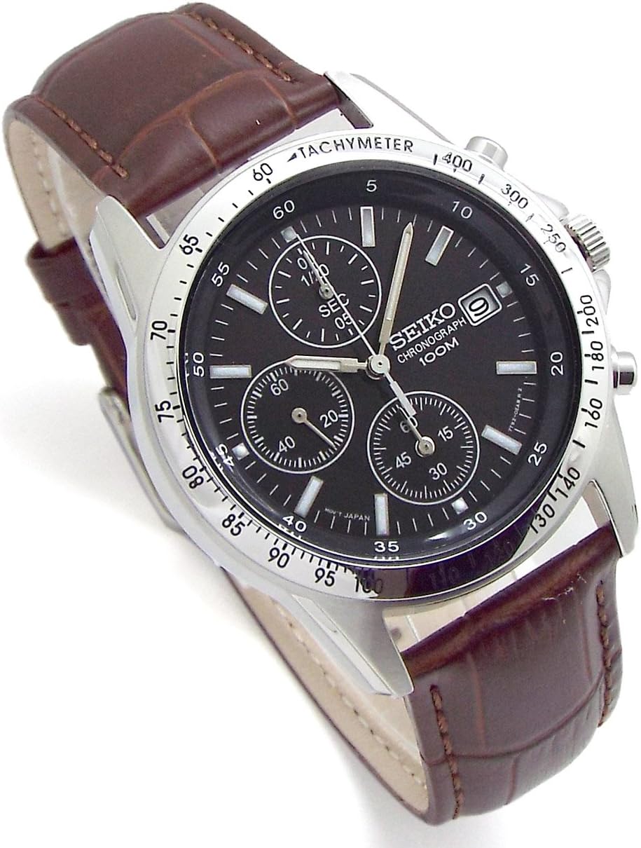 Seiko SND367P1-DB Chronograph Wristwatch, Genuine Leather Strap Set, Domestic Seiko Genuine Distributor, Black, Deep Brown Belt