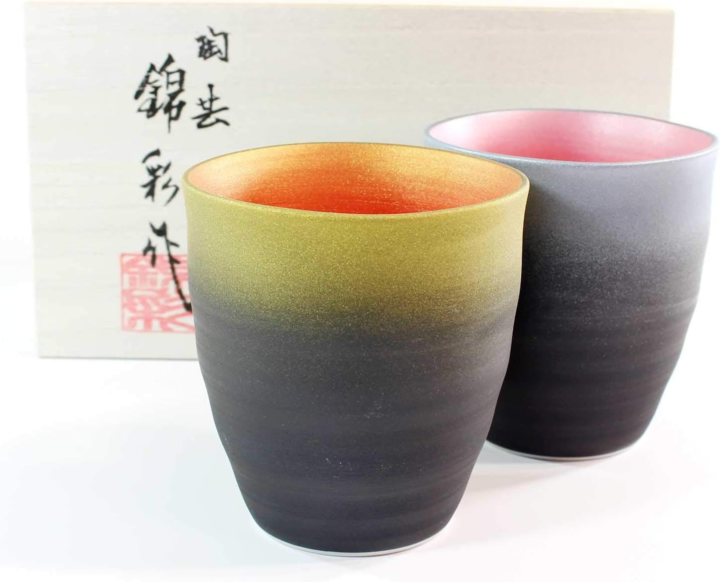 Traditional Craftsmanship | Kiln Gold Plated Platinum Color | Wave Tub Cup Pair Set Carefully Crafted by Arita Ware Pottery Artists | Fujii Nishiki