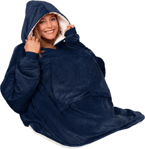 THE COMFY Original - Manta de forro polar de microfibra con forro sherpa, diseño de gran tamaño con capucha y bolsillo de Shark Tank