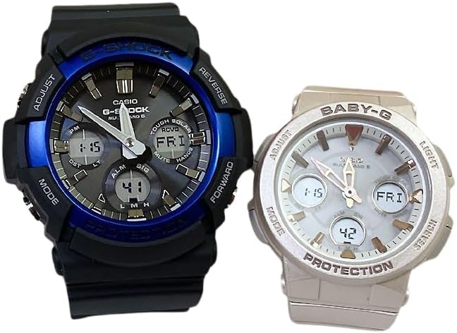 CASIO GAW-100B-1A2JF GAW-100B-1A2JF BGA-2510-4AJF Baby G Analog Digital Radio Solar, Pair Case Included, Pair of 2, black pink beige