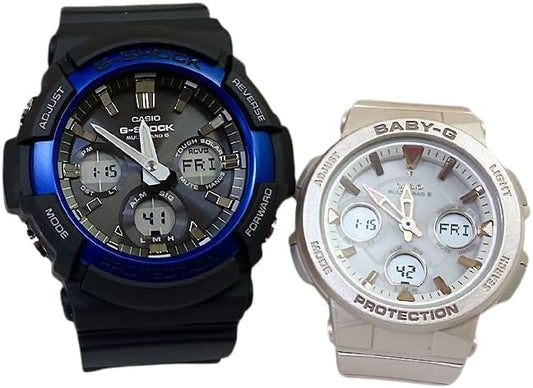 CASIO GAW-100B-1A2JF GAW-100B-1A2JF BGA-2510-4AJF Baby G Analog Digital Radio Solar, Pair Case Included, Pair of 2, black pink beige