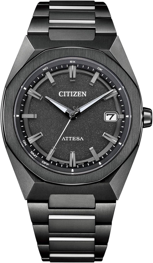 Citizen Atessa Octagonal Bezel Eco Drive Wristwatch Radio Watch, 2.Black, Bracelet Type