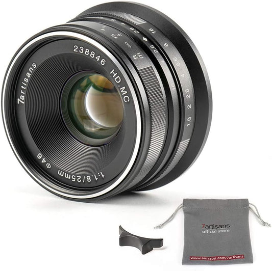 7artisans 25mm F1.8 Manual Focus Prime Fixed Lens for Canon Eos-M Mount M1 M2 M3 M5 M6 M10 (Black)