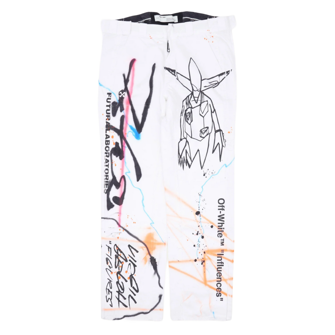 OFF-WHITE 'FUTURA ALIEN' WHITE DOUBLE KNEE PANTS