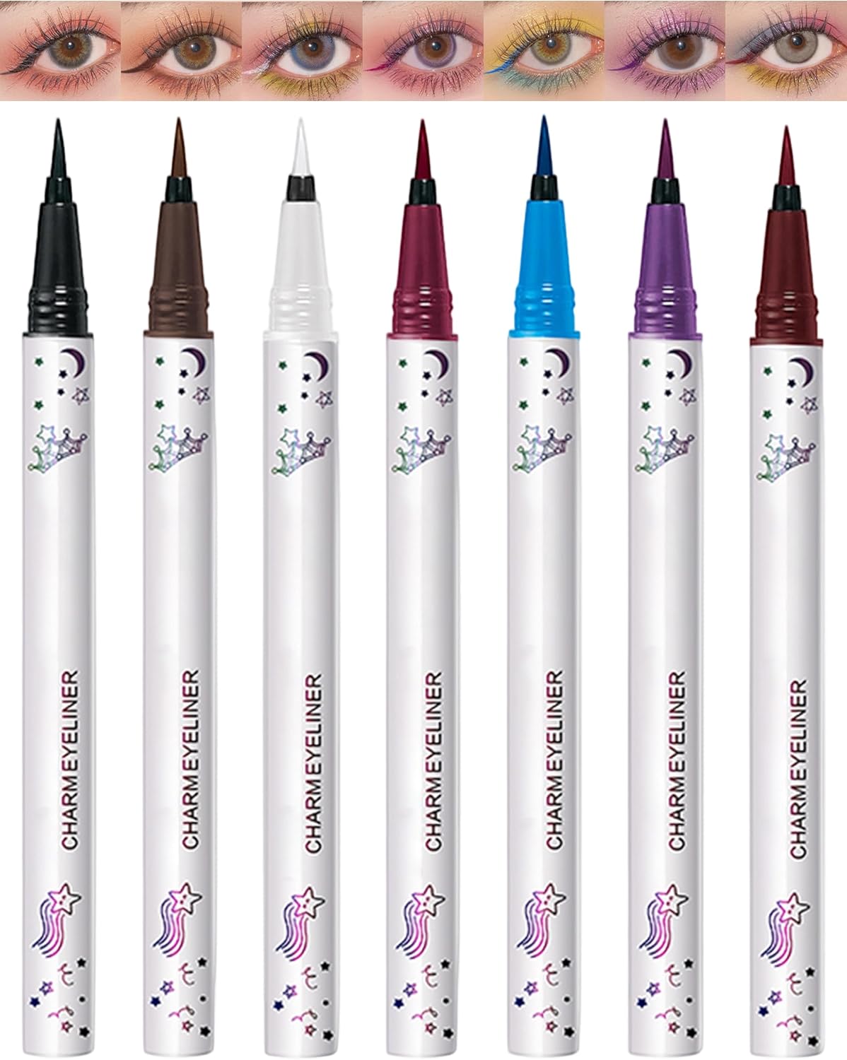 Erinde Color Eyeliner, 7 Colors Liquid Eyeliner, #01 Black, Eyeliner Pencil, Eye Line, No Falling, Extra Fine, Waterproof, Sweat Proof, Kaiko Eyeshadow Pen, Long Lasting, For Beginners