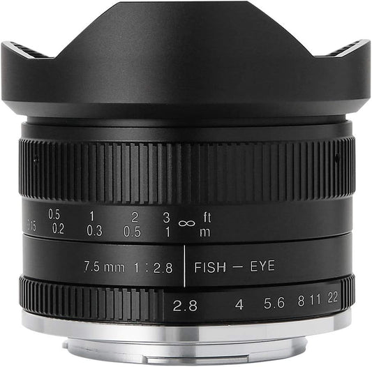 Shichikoushou 7Artisans Monofocal Lens 0.3 inch (7.5 mm) F2.8 Fish-eye II (Canon EF-M, Black)