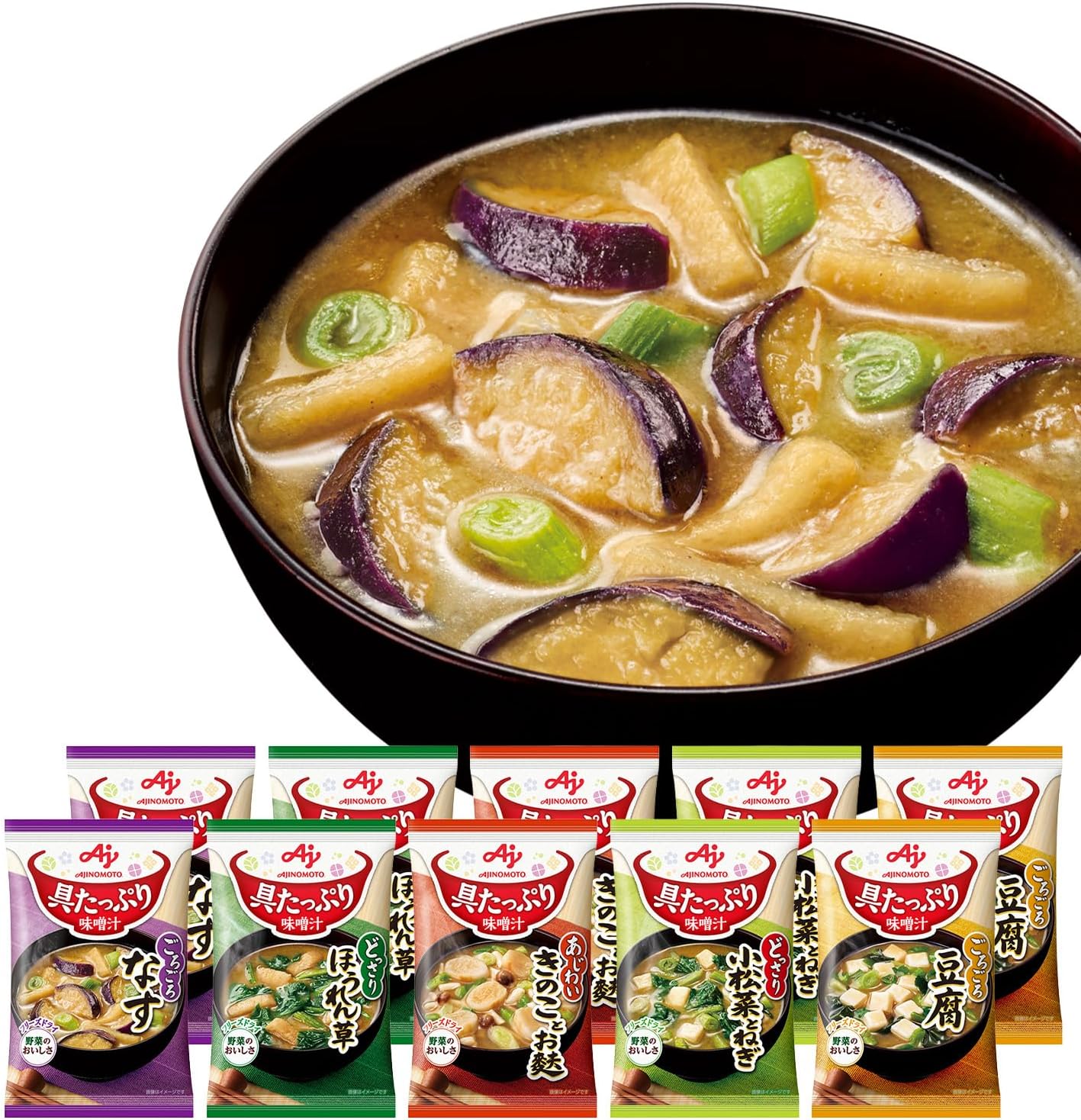 Tasty Miso Soup with Plenty of Ingredients Ajinomoto 5 Varieties 10-Pack Set Freeze-Dried Instant Miso Soup Instant Plenty of Ingredients Vegetables Instant