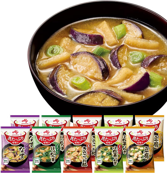 Tasty Miso Soup with Plenty of Ingredients Ajinomoto 5 Varieties 10-Pack Set Freeze-Dried Instant Miso Soup Instant Plenty of Ingredients Vegetables Instant