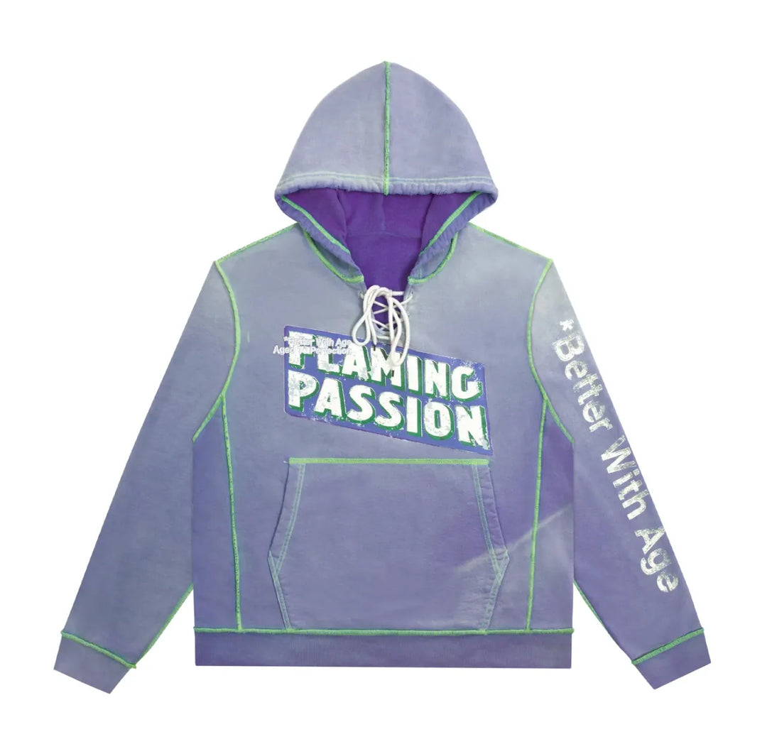 *BETTER WITH AGE 'FLAMING PASSION' VINTAGE PLUM HOODIE