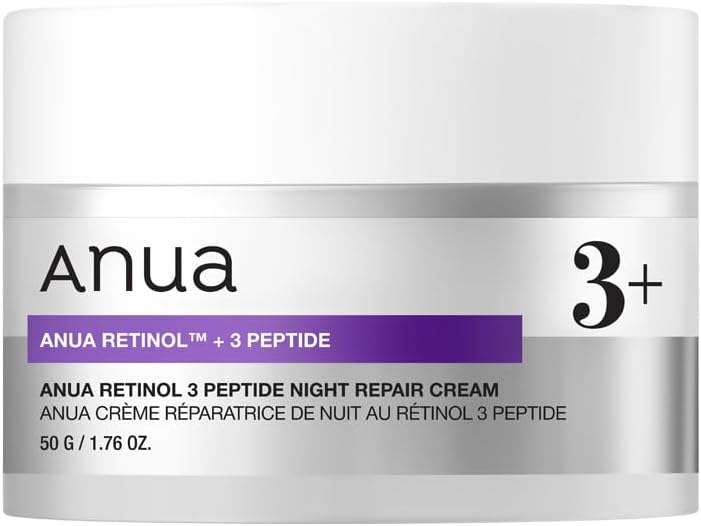 ANUA Retinol 3 Peptide Night Repair Cream, 1.8 oz (50 g), Moisturizing, Pores, Fluctuating Skin, Retinol Cream, Dry Skin, Mixed Skin, Korean Cream, Korean Cosmetics